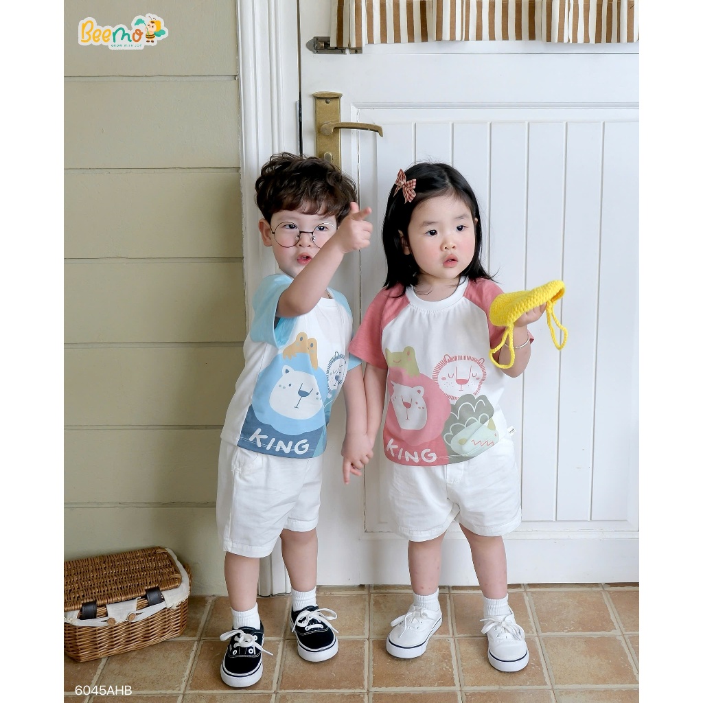 Áo phông cộc tay Raglan in hình sư tử dễ thương cho bé 9-21kg