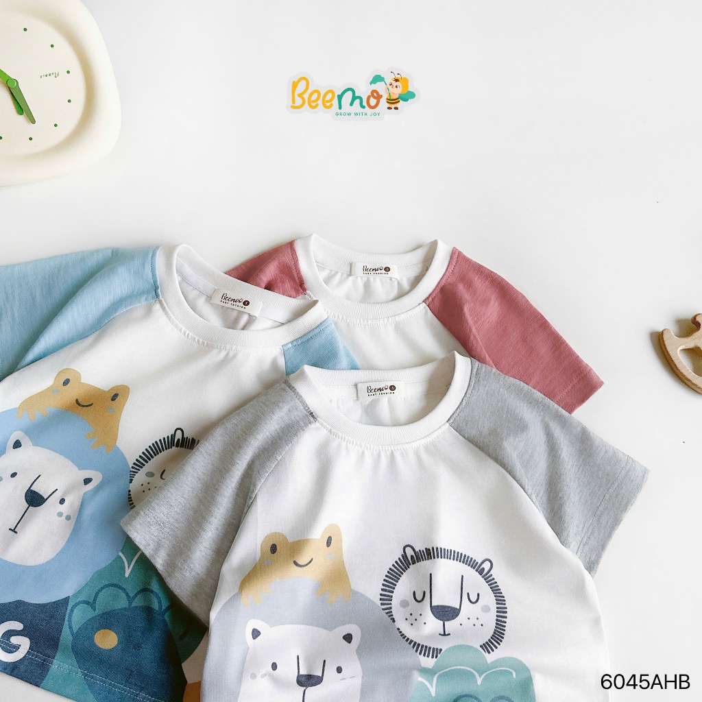 Áo phông cotton cộc tay in hình cho bé, áo thun cổ tròn cộc tay mềm mát
