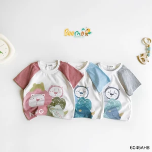Áo phông cotton cộc tay in hình cho bé, áo thun cổ tròn cộc tay mềm mát