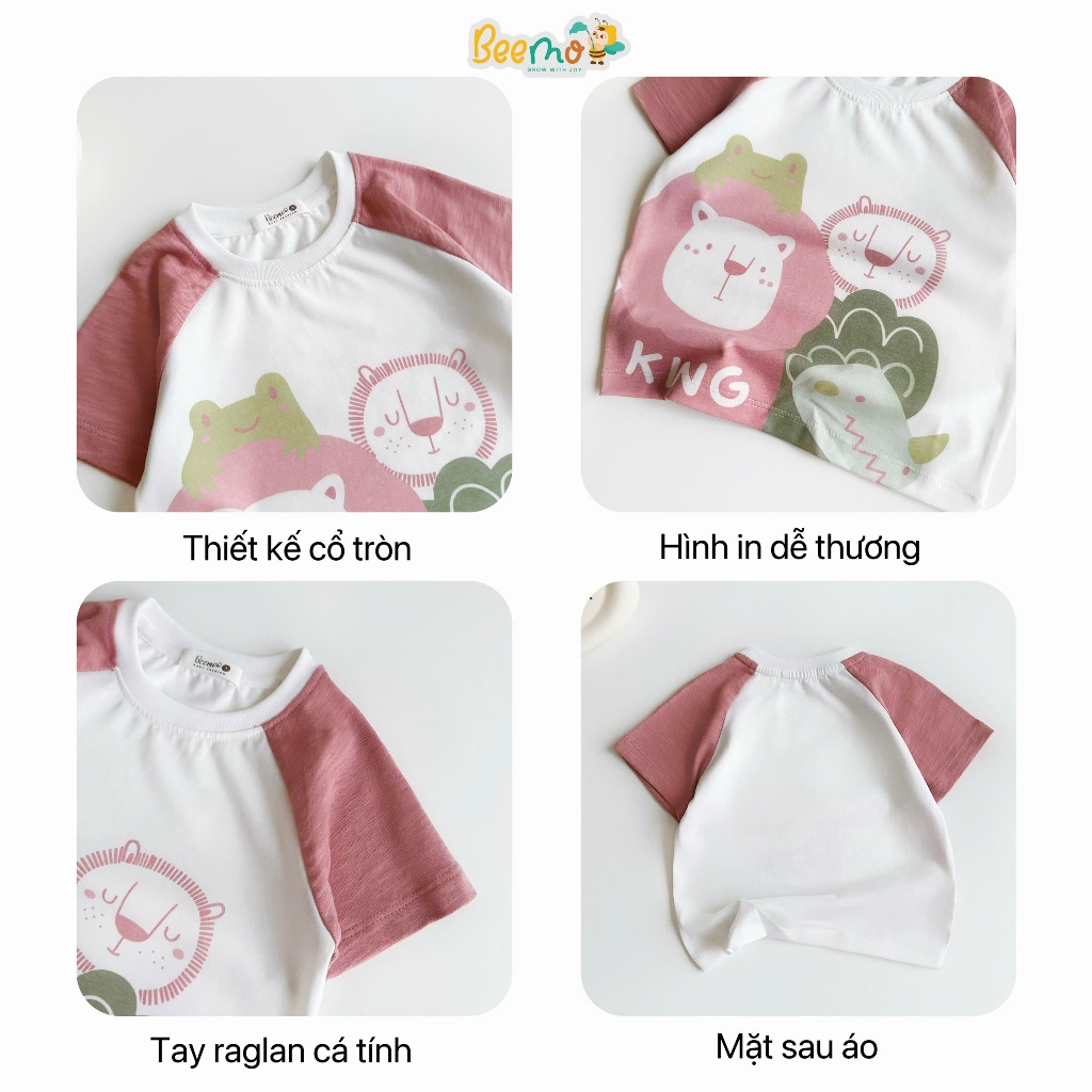 Áo phông cotton cộc tay in hình cho bé, áo thun cổ tròn cộc tay mềm mát