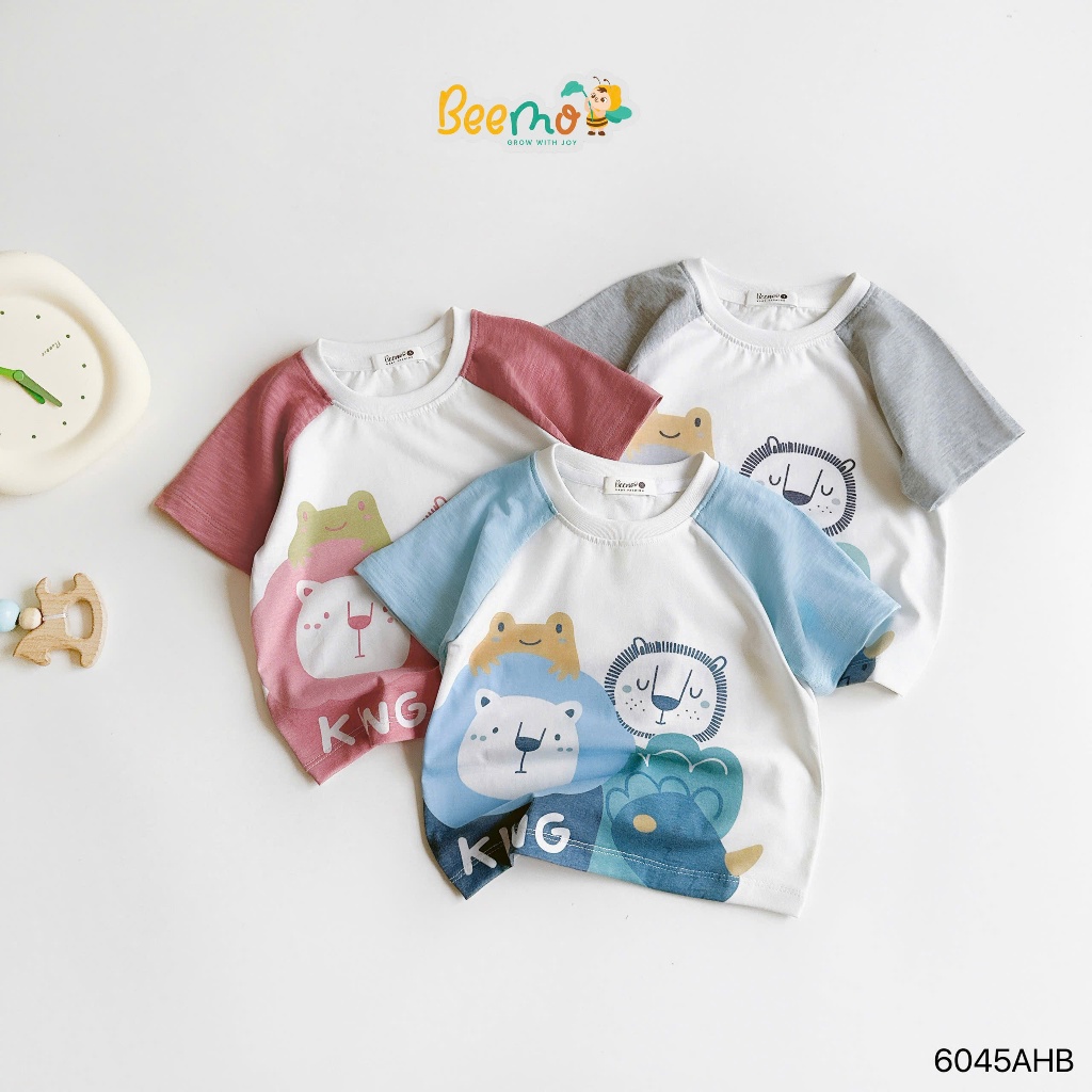 Áo phông cotton cộc tay in hình cho bé, áo thun cổ tròn cộc tay mềm mát