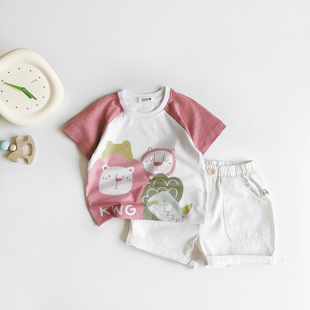 Áo phông cotton cộc tay in hình cho bé, áo thun cổ tròn cộc tay mềm mát