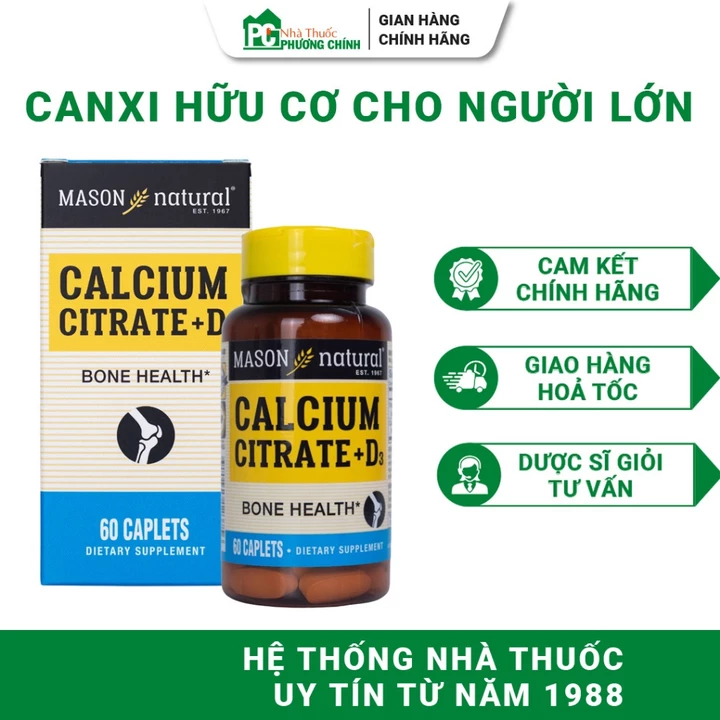 Canxi Hữu Cơ Mason Natural Calcium Citrate + D3 - Hỗ Trợ Xương Chắc Khoẻ 60 Viên/Hộp