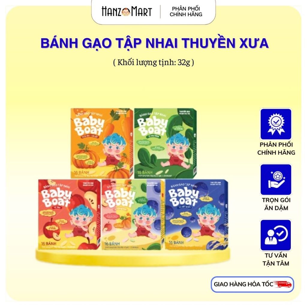 Bánh gạo ăn dặm Thuyền Xưa mềm giòn dễ tan trong miệng, Bánh gạo cho bé 6 Tháng
