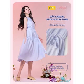 [THANH THỦY x YODY] Váy midi cổ tròn YODY nhúng tầng dáng dài rút eo vintage chất Chiffon Naia WCDR26S088