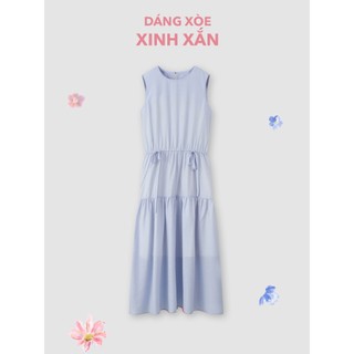[THANH THỦY x YODY] Váy midi cổ tròn YODY nhúng tầng dáng dài rút eo vintage chất Chiffon Naia WCDR26S088