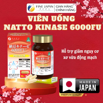 Viên uống Natto Kinase 6000FU FINE JAPAN hỗ trợ giảm nguy cơ xơ vữa động mạch hộp 90 viên (30 ngày)