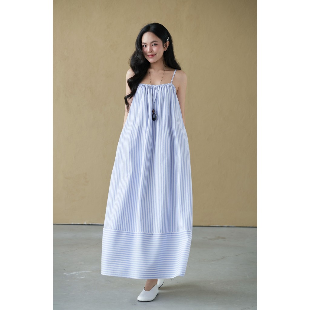 Đầm hai dây maxi sọc Osine Miều Est.2013 đầm hè dáng suông chất vải cotton sọc