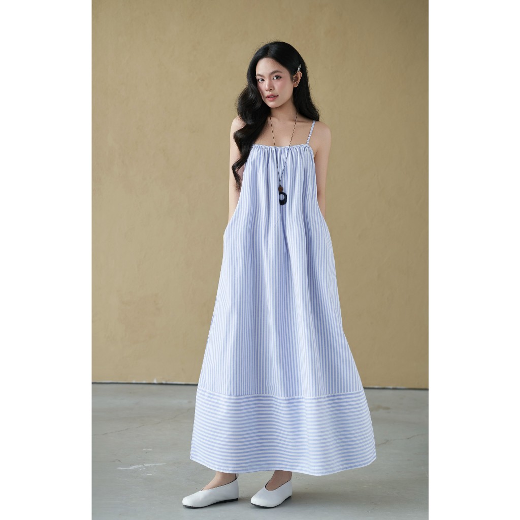 Đầm hai dây maxi sọc Osine Miều Est.2013 đầm hè dáng suông chất vải cotton sọc
