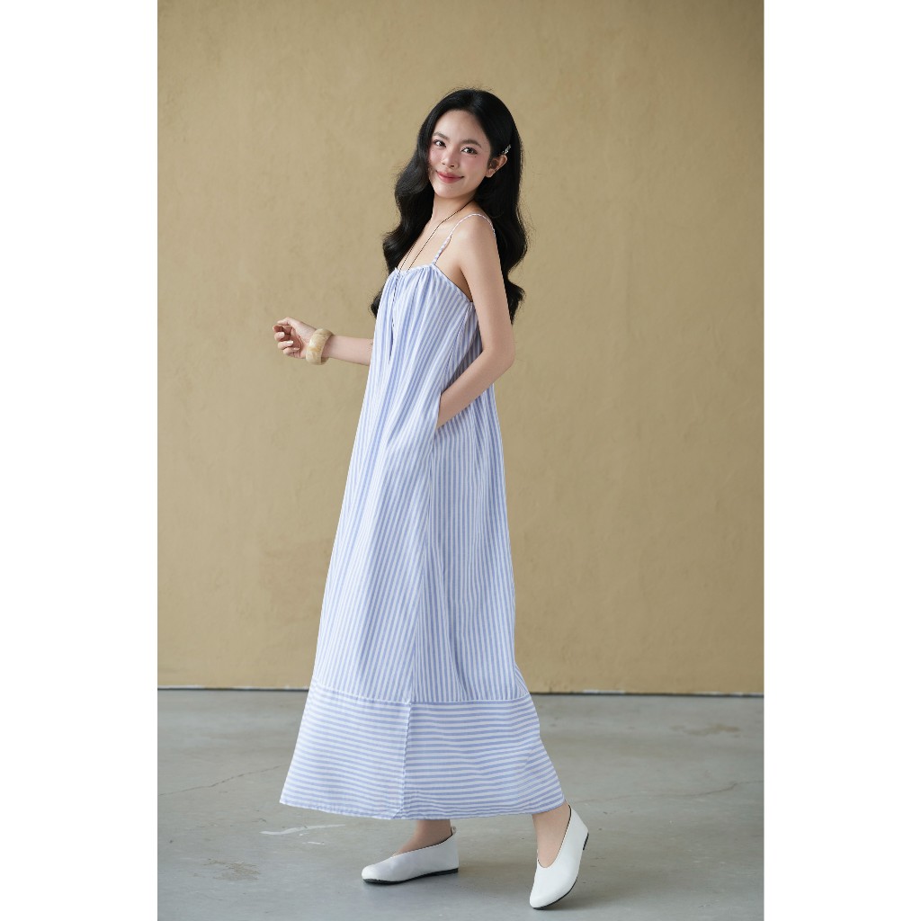 Đầm hai dây maxi sọc Osine Miều Est.2013 đầm hè dáng suông chất vải cotton sọc