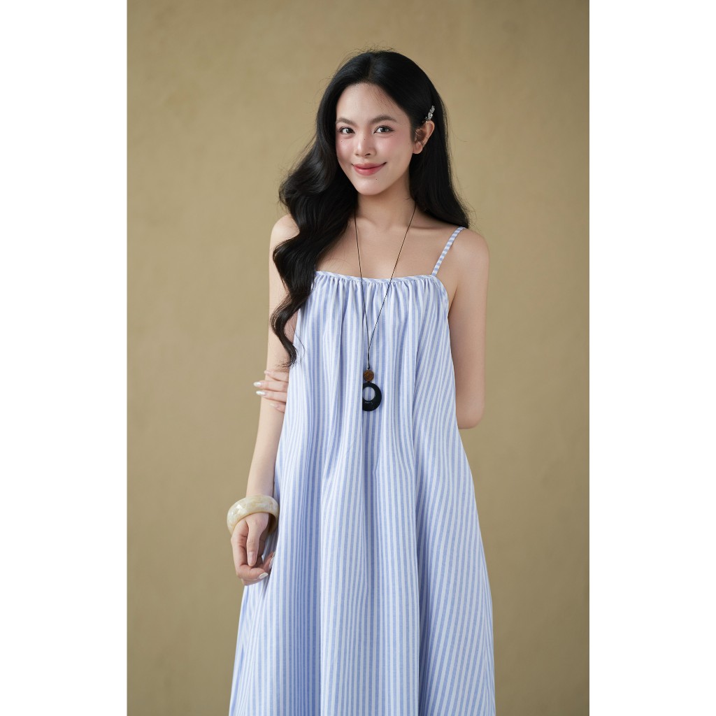 Đầm hai dây maxi sọc Osine Miều Est.2013 đầm hè dáng suông chất vải cotton sọc