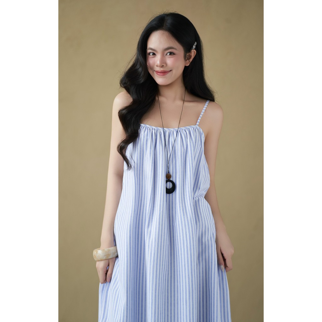 Đầm hai dây maxi sọc Osine Miều Est.2013 đầm hè dáng suông chất vải cotton sọc