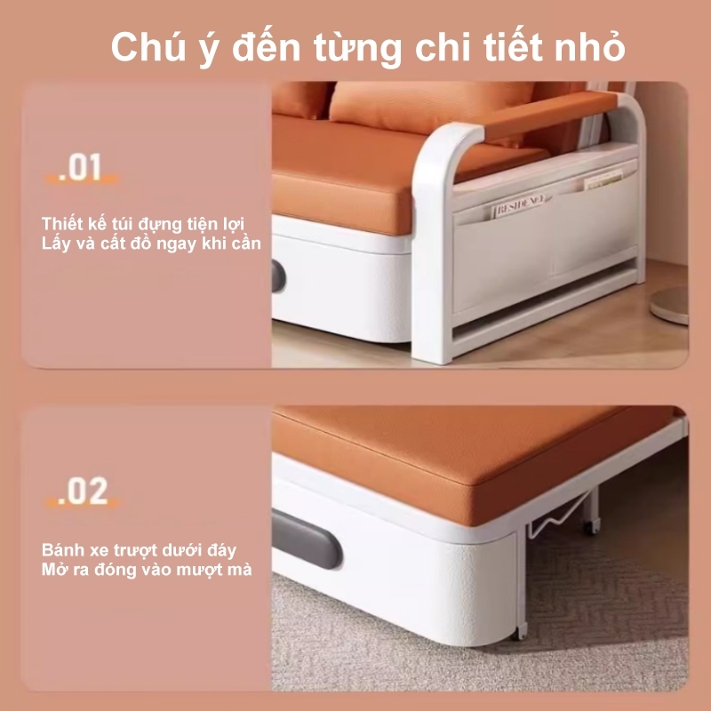 Ghế Sofa Giường Đa Năng CONOCO Gấp Gọn Khung Sắt Chịu Lực Nệm Cao Su Da Mèo Cào Chống Xước Có Hộc Đồ