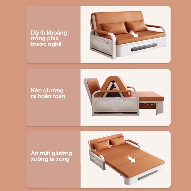 Ghế Sofa Giường Đa Năng CONOCO Gấp Gọn Khung Sắt Chịu Lực Nệm Cao Su Da Mèo Cào Chống Xước Có Hộc Đồ