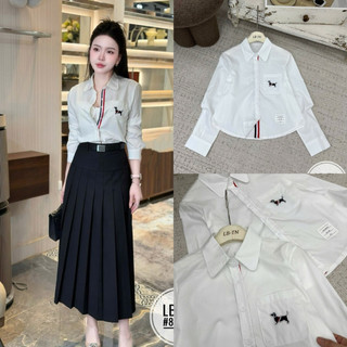 Áo sơ mi “Thôm” cổ đức sọc đỏ túi đáp hình cún basic #85090
