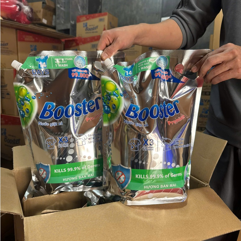 [COMBO 2 TÚI] Nước Giặt Booster Premier 2in1 đậm đặc, Công Nghệ Lưu Hương 72h Chuẩn Châu Âu