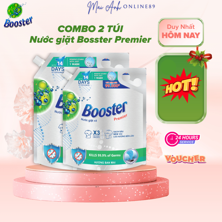 [COMBO 2 TÚI] Nước Giặt Booster Premier 2in1 đậm đặc, Công Nghệ Lưu Hương 72h Chuẩn Châu Âu
