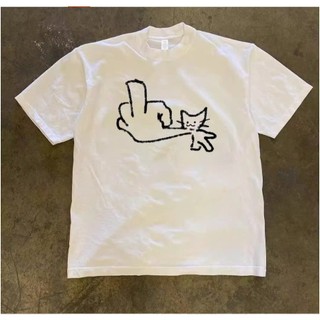 Áo Phông Cộc Tay Hè Form UNISEX Phối Hình MÈO GIƠ NGÓN GIỮA, Áo Thun Chất Liệu Cotton Khô Mềm Mịn Thoáng Khí Thấm Hút
