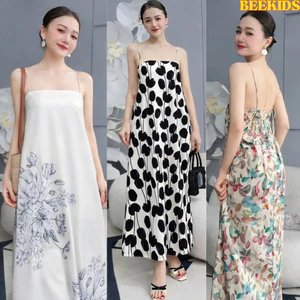 Váy 2 Dây In Họa Tiết Chất Vải Mềm Mịn Nhẹ Dáng Suông, Váy Maxi Dáng Dài Mặc Nhà, Đi Chơi, Đi Biển VD01 - BEEKIDS