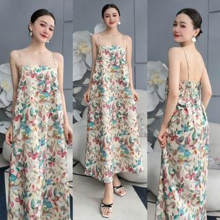 Váy 2 Dây In Họa Tiết Chất Vải Mềm Mịn Nhẹ Dáng Suông, Váy Maxi Dáng Dài Mặc Nhà, Đi Chơi, Đi Biển VD01 - BEEKIDS