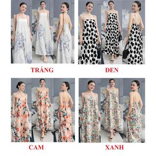 Váy 2 Dây In Họa Tiết Chất Vải Mềm Mịn Nhẹ Dáng Suông, Váy Maxi Dáng Dài Mặc Nhà, Đi Chơi, Đi Biển VD01 - BEEKIDS