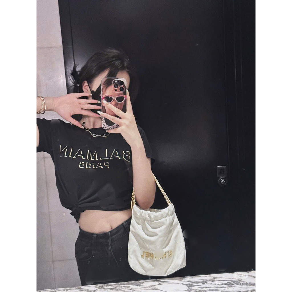 Áo thun croptop BM xanh coban trắng đen