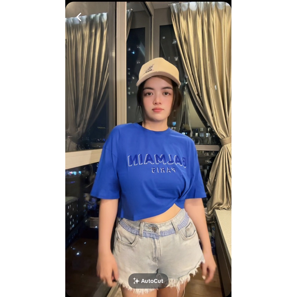 Áo thun croptop BM xanh coban trắng đen