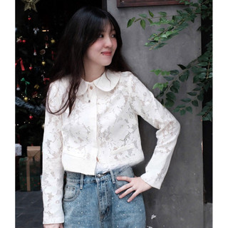 [A0.309] Áo Sơmi Ren Cổ Sen Khuy Đá Tiểu Thư Sang Chảnh Dáng Croptop