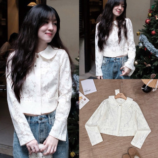 [A0.309] Áo Sơmi Ren Cổ Sen Khuy Đá Tiểu Thư Sang Chảnh Dáng Croptop