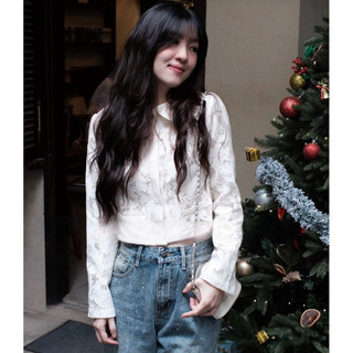 [A0.309] Áo Sơmi Ren Cổ Sen Khuy Đá Tiểu Thư Sang Chảnh Dáng Croptop