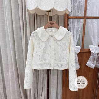 [A0.309] Áo Sơmi Ren Cổ Sen Khuy Đá Tiểu Thư Sang Chảnh Dáng Croptop