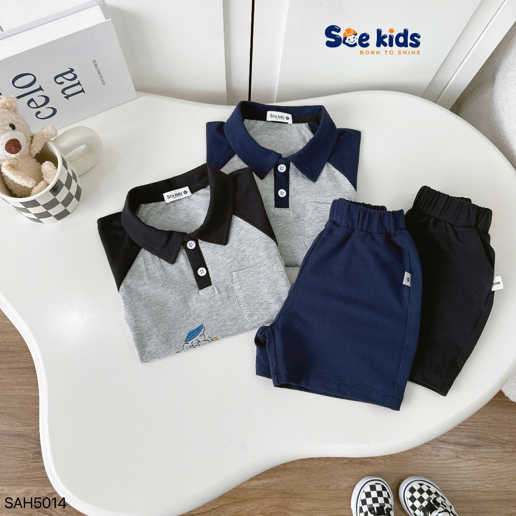 Set polo cộc tay zaclang Phi hành gia SCE chất liệu cotton 4c co giãn mềm mại cho bé 8-27kg