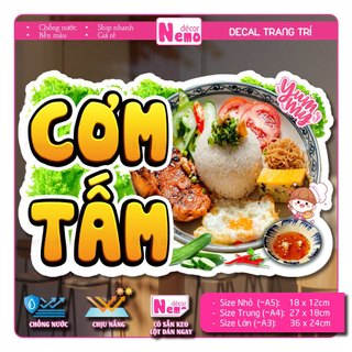 Decal Trang Trí Cơm Tấm, Tranh Dán Quán Ăn, Cà Phê, Dán Tường, Tủ, Kính, Xe Đẩy - Sticker Chịu Được Mưa Nắng.