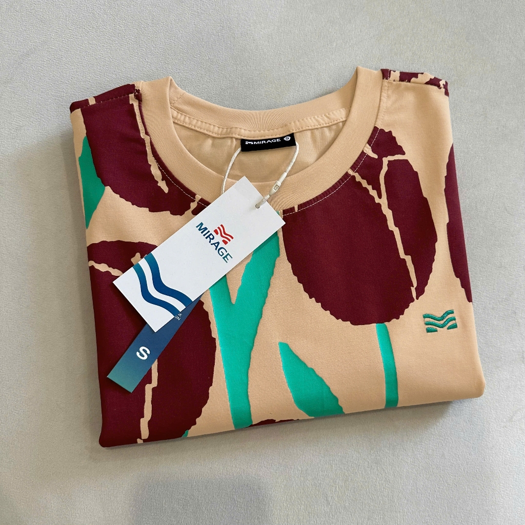 Áo Thun Phối Hoa Tulip Nâu Thanh Lịch, Chất Cotton Mềm Mịn, Có Kèm Hình Thật.
