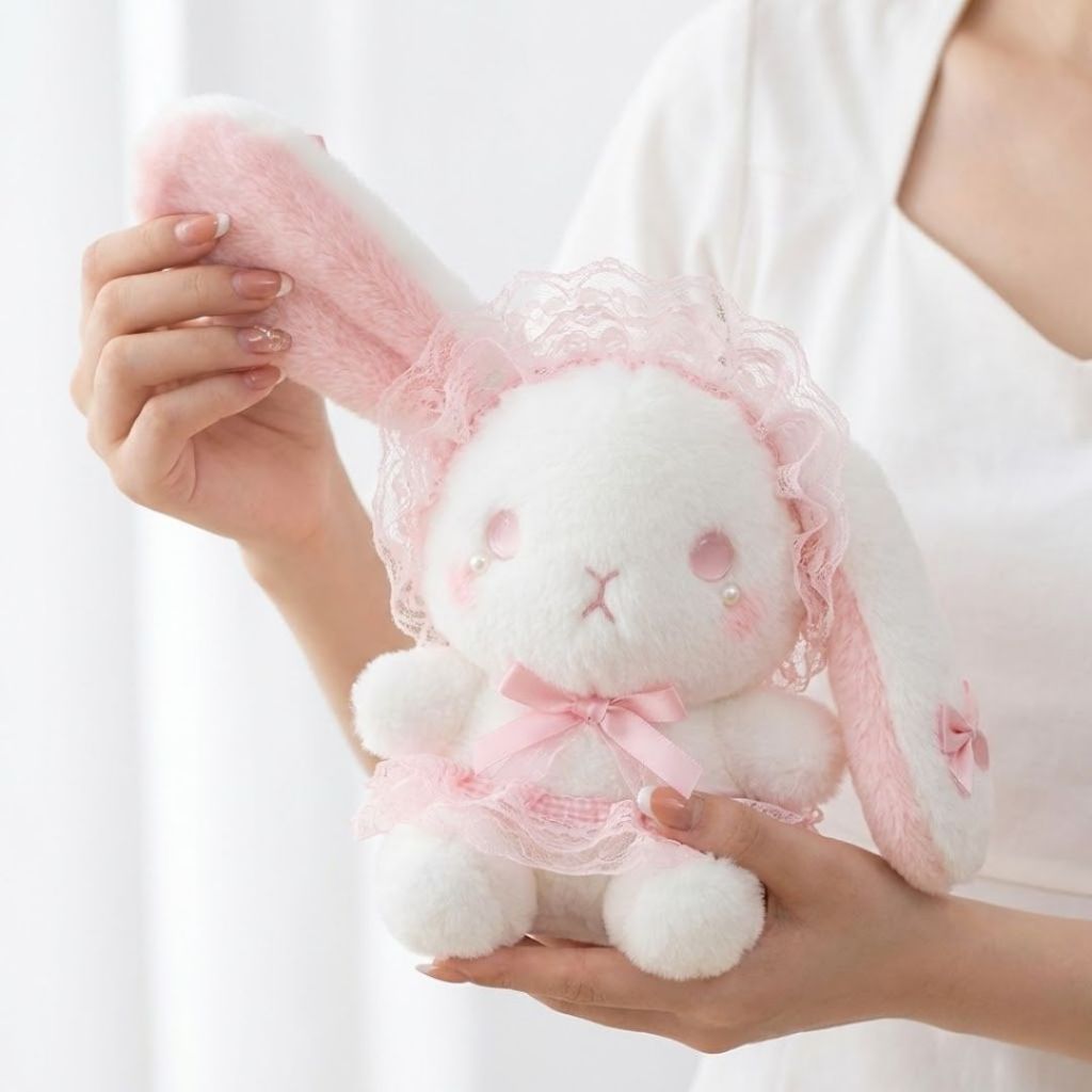 Gấu Bông Thỏ Trắng Lolita Đội Mũ Ren Đính Chamr Siêu Đáng Yêu ,Thỏ Bông Xinh Xắn Làm Quà Tặng Sinh Nhật Cho Bé, Bạn Gái