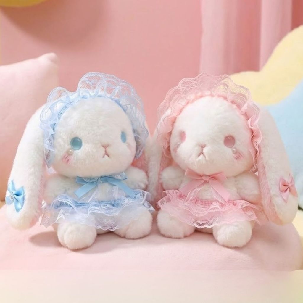 Gấu Bông Thỏ Lolita Mặc Váy Ren Đính Nơ Đáng Yêu, Thú Nhồi Bông Thỏ Trắng Đính Chảm Làm Quà Tặng Cho Bé, Bạn Gái
