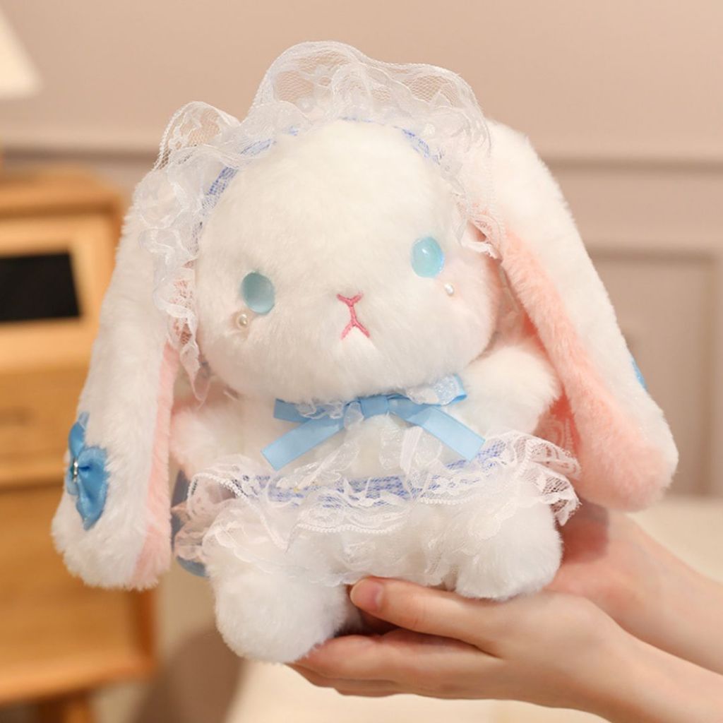 Gấu Bông Thỏ Lolita Mặc Váy Ren Đính Nơ Đáng Yêu, Thú Nhồi Bông Thỏ Trắng Đính Chảm Làm Quà Tặng Cho Bé, Bạn Gái