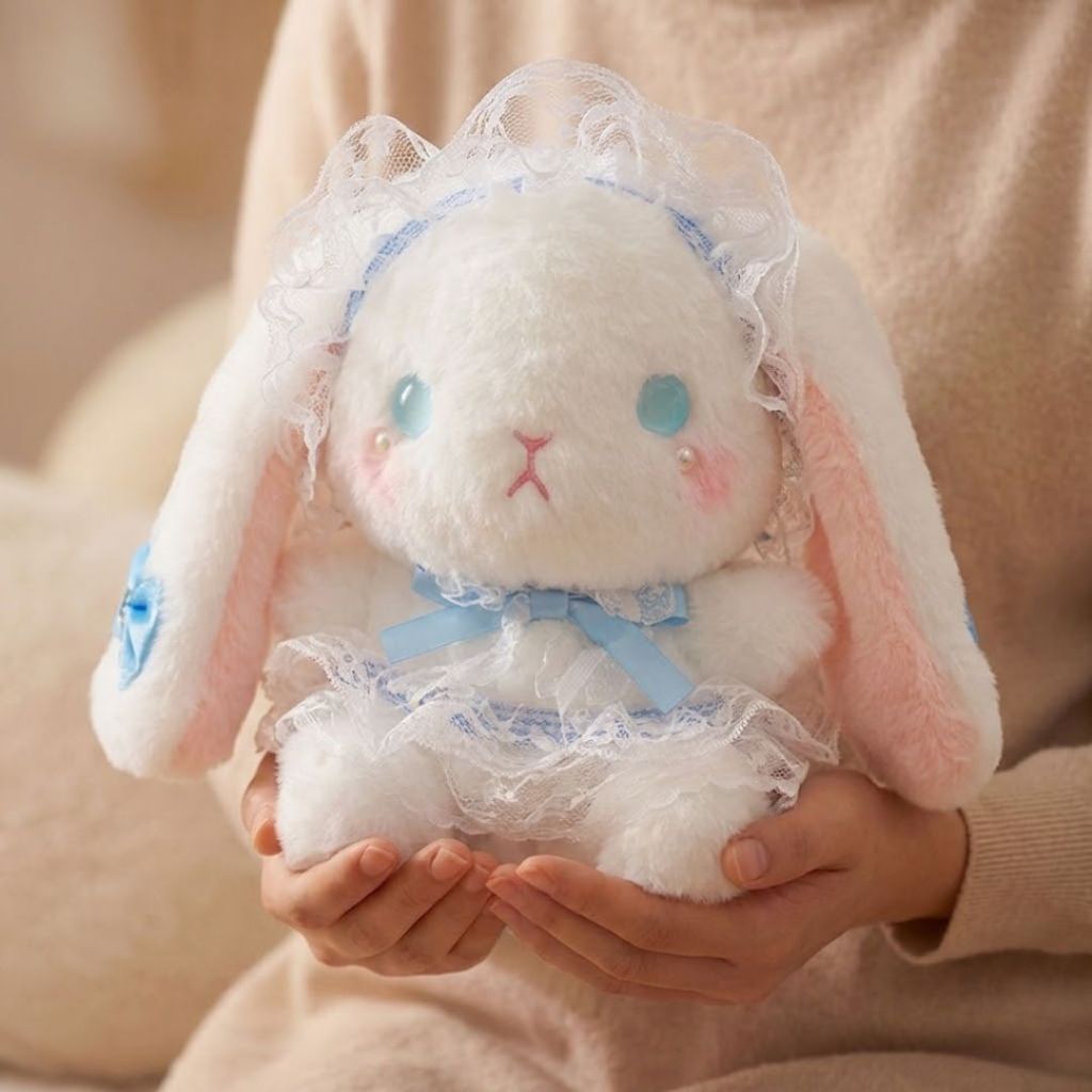 Gấu Bông Thỏ Lolita Mặc Váy Ren Đính Nơ Đáng Yêu, Thú Nhồi Bông Thỏ Trắng Đính Chảm Làm Quà Tặng Cho Bé, Bạn Gái