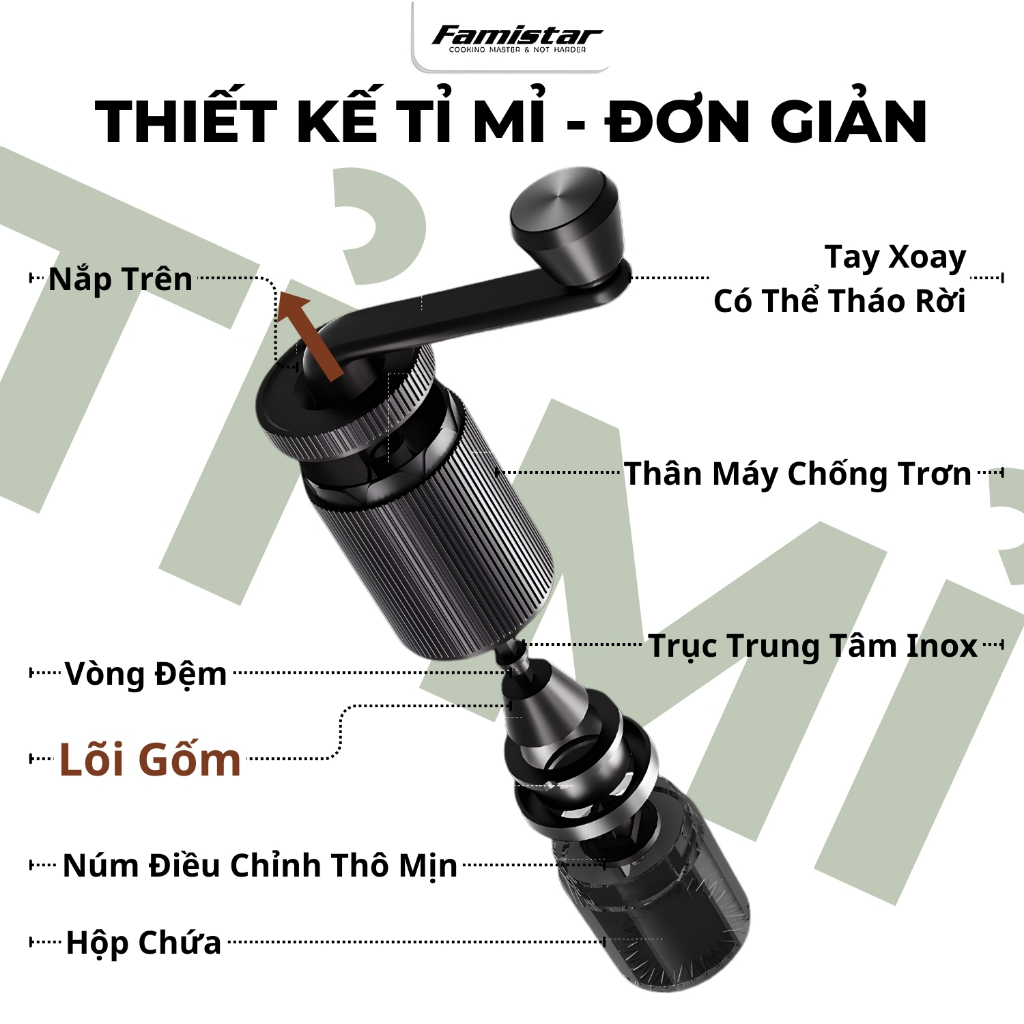 Máy Xay Cà Phê Mini Cầm Tay Cao Cấp Famistar , Lõi Gốm Xay Hạt Giữ Trọn Hương Vị, Nhỏ Gọn Tiện Lợi