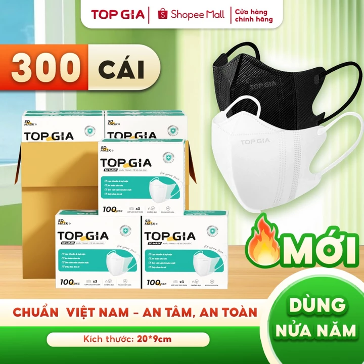 Khẩu trang 5D cải tiến Top Gia an toàn, thoáng khí, kháng khuẩn, chống tia UV, chống thấm nước