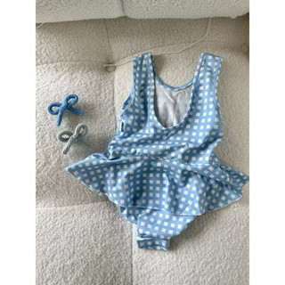 Set đồ bơi bé gái caro xanh xinh xắn