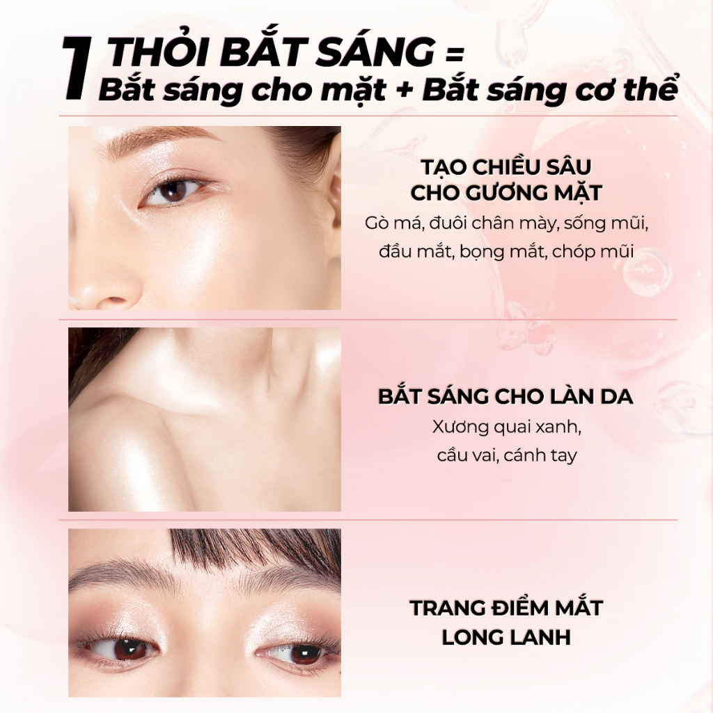 Bắt Sáng Highlight SACE LADY Dạng Thỏi  Nước Rạng Rỡ Lâu Trôi Phát Sáng Kết Cấu Thạch 8g
