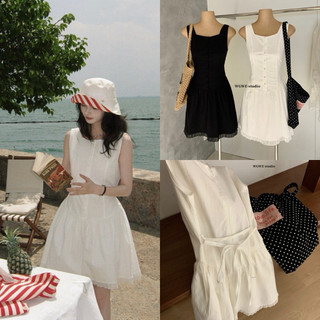 𝐏𝐡𝐢𝐞𝐧 𝐖𝐆𝐖𝐄 | (Sẵn) w8807 Váy Thô Sát Nách Form Vừa Vặn Ôm Xoè 2 Màu Trơn Cổ Tròn