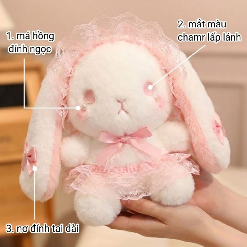 Gấu Bông Thỏ Lolita Dễ Thương, Thú Nhồi Bông Thỏ Mặc Váy Ren Đính Nơ Đáng Yêu Quà Tặng Sinh Nhật Cho Bé,Bạn Gái
