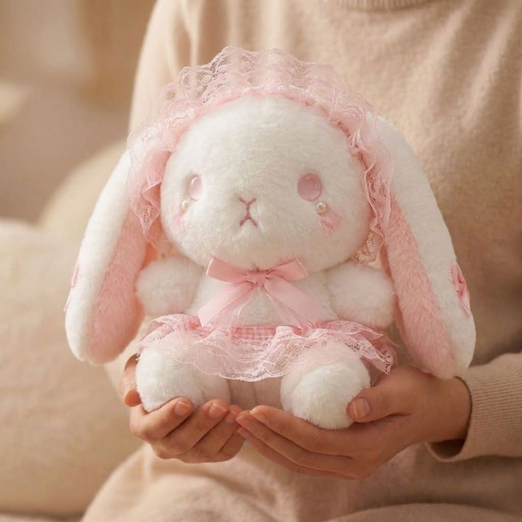 Gấu Bông Thỏ Trắng Lolita Đội Mũ Ren Đính Chamr Siêu Đáng Yêu ,Thỏ Bông Xinh Xắn Làm Quà Tặng Sinh Nhật Cho Bé, Bạn Gái