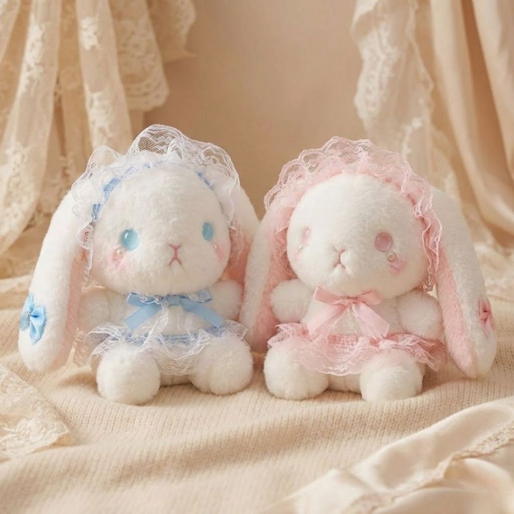 Gấu Bông Thỏ Trắng Lolita Đội Mũ Ren Đính Chamr Siêu Đáng Yêu ,Thỏ Bông Xinh Xắn Làm Quà Tặng Sinh Nhật Cho Bé, Bạn Gái
