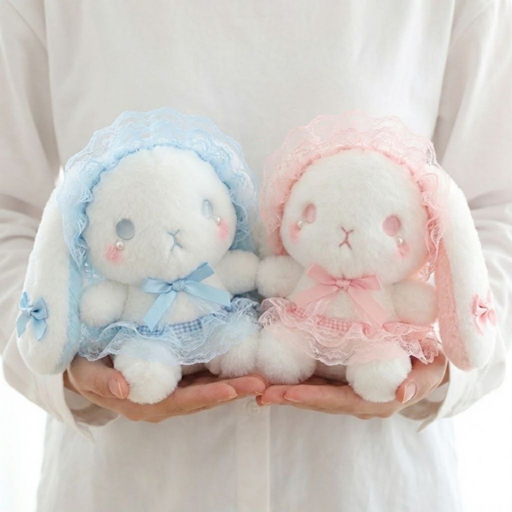 Gấu Bông Thỏ Lolita Mặc Váy Ren Đính Nơ Đáng Yêu, Thú Nhồi Bông Thỏ Trắng Đính Chảm Làm Quà Tặng Cho Bé, Bạn Gái
