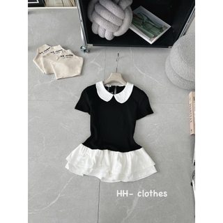 Áo cổ sen zip pha thô bèo gấu cộc tay