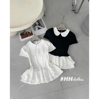 Áo cổ sen zip pha thô bèo gấu cộc tay