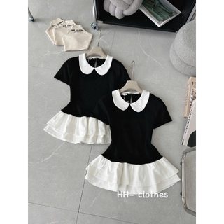 Áo cổ sen zip pha thô bèo gấu cộc tay